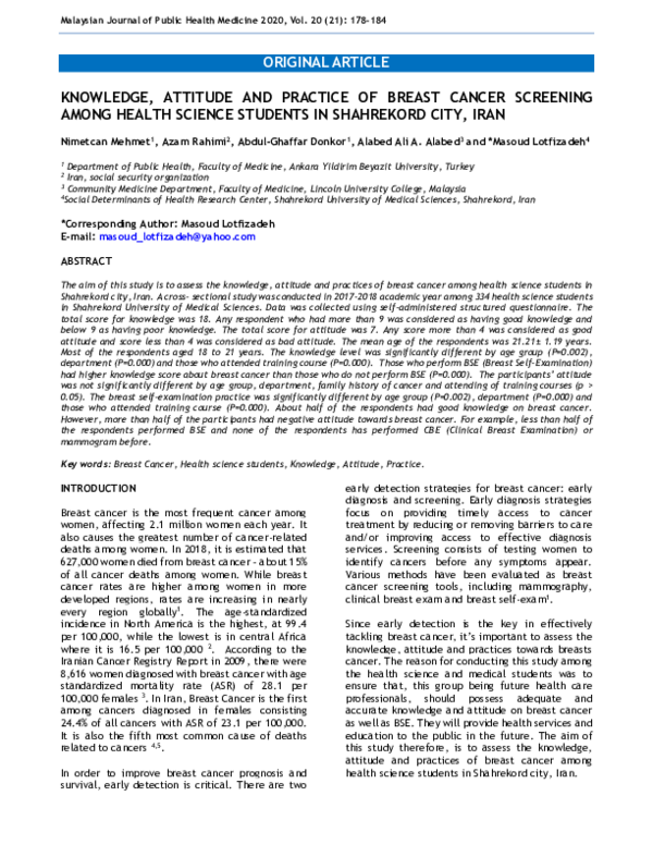(PDF) Knowledge, Attitude and Practice of Breast Cancer Screening Among ...