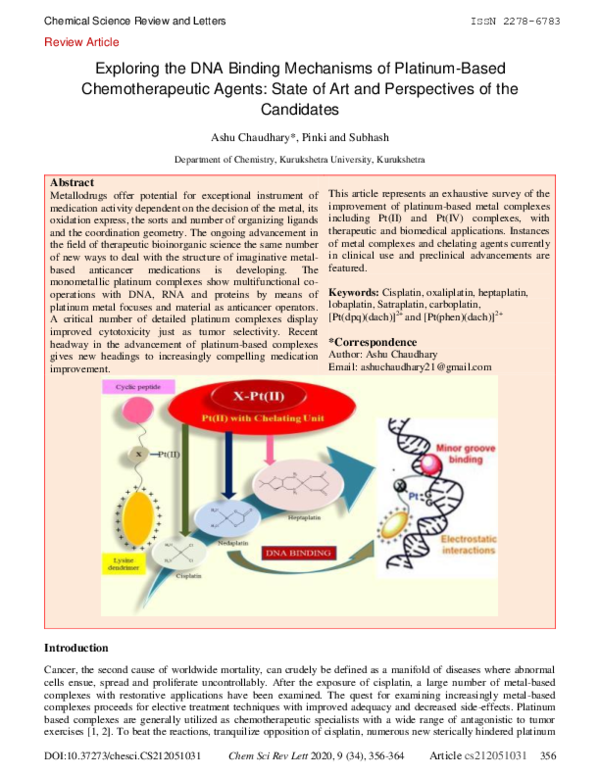 (PDF) Exploring the DNA Binding Mechanisms of Platinum-Based ...