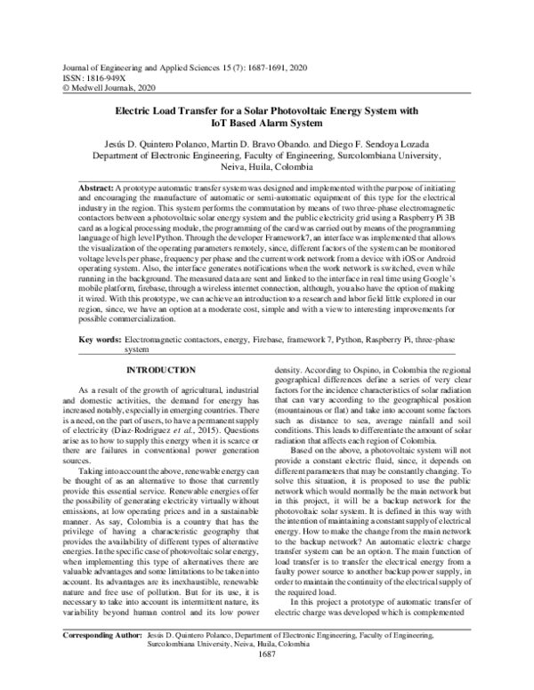 (PDF) Electric Load Transfer for a Solar Photovoltaic Energy System ...