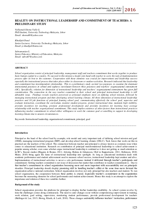 (PDF) Reality on Instructional Leadership and Commitment of Teachers: A ...