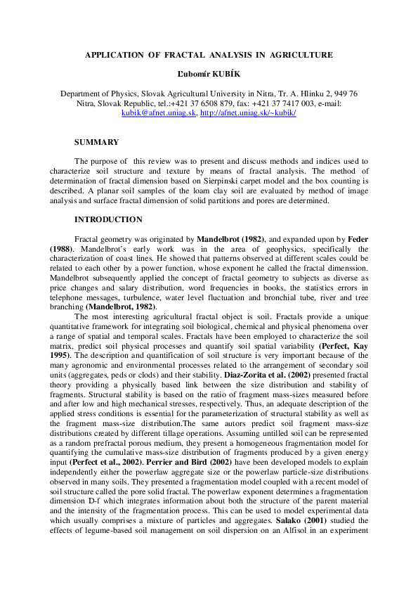(PDF) Application of fractal analysis in agriculture