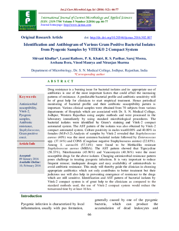 (PDF) Identification and Antibiogram of Various Gram Positive Bacterial ...