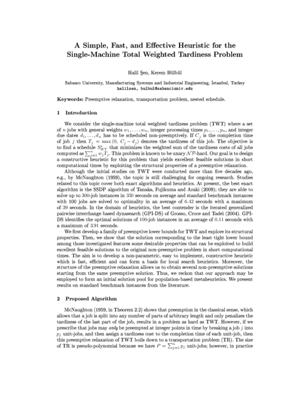 (PDF) A simple, fast, and effective heuristic for the single-machine ...