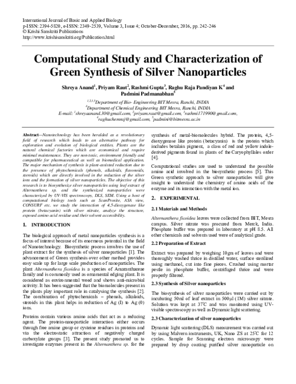 (PDF) Computational Study and Characterization of Green Synthesis of ...