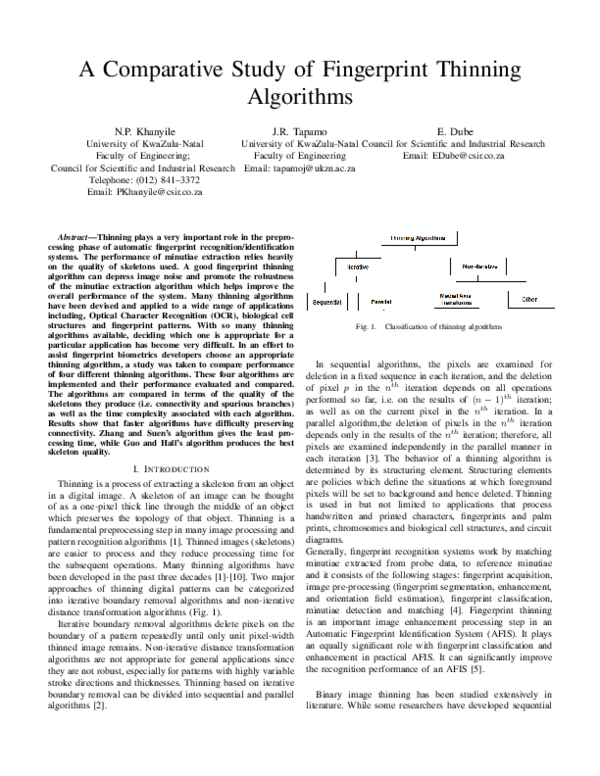 (PDF) A Comparative Study of Fingerprint Thinning algorithms