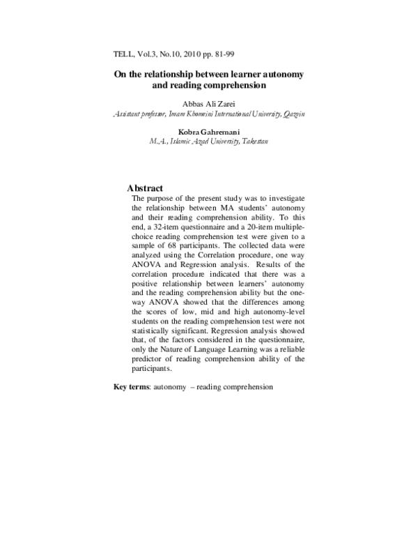(PDF) On the relationship between learner autonomy and reading ...