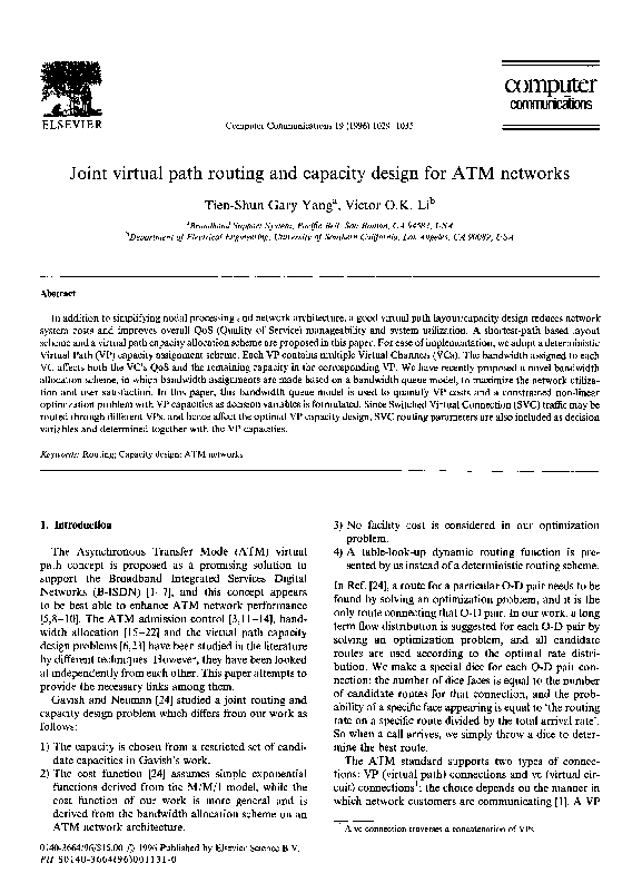 (PDF) Joint virtual path routing and capacity design for ATM networks