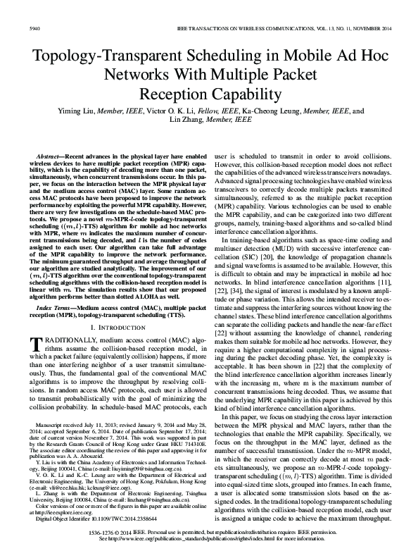 (PDF) Topology-Transparent Scheduling in Mobile Ad Hoc Networks With ...