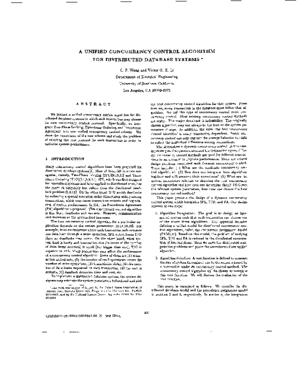 (PDF) A unified concurrency control algorithm for distributed database ...