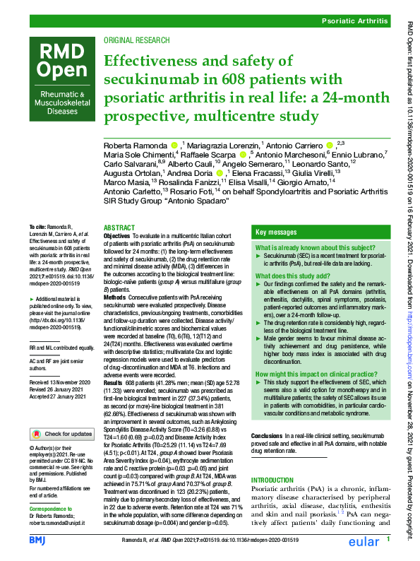 (PDF) Effectiveness and safety of secukinumab in 608 patients with ...