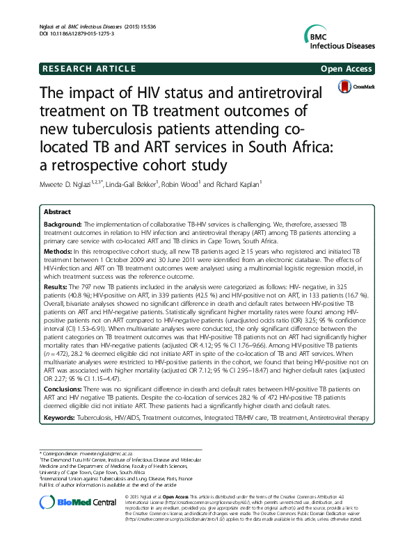 (PDF) The impact of HIV status and antiretroviral treatment on TB ...