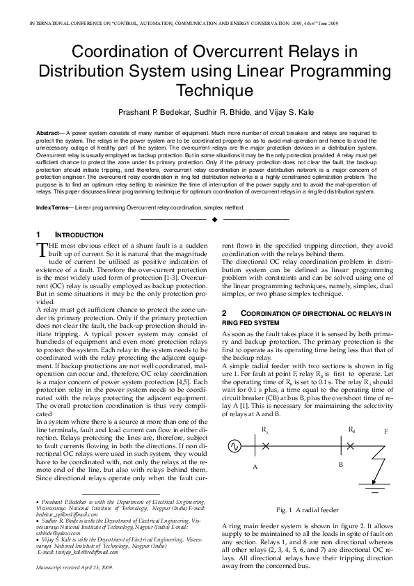 (PDF) Coordination of overcurrent relays in distribution system using ...