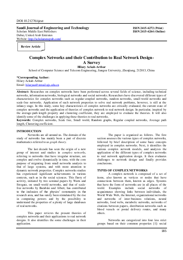 (PDF) Complex Networks and their Contribution to Real Network Design- A ...