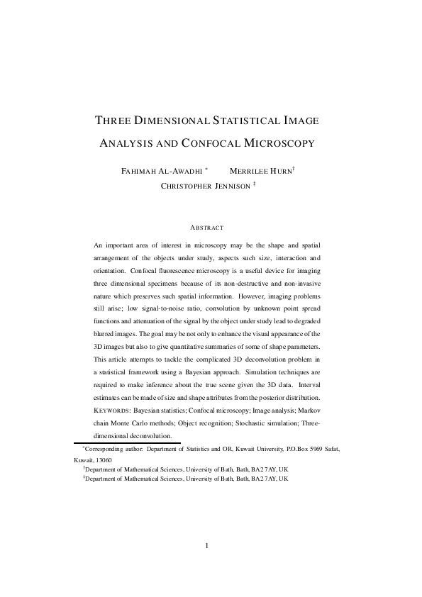 (PDF) Three Dimensional Statistical Image Analysis and Confocal Microscopy