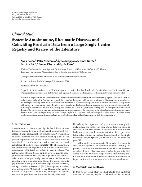 (PDF) Systemic Autoimmune, Rheumatic Diseases and Coinciding Psoriasis ...