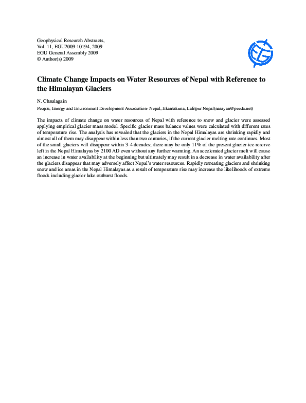 (PDF) Climate Change Impacts on Water Resources of Nepal with Reference ...