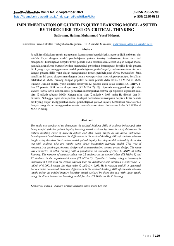 (PDF) Implementation of Guided Inquiry Learning Model Assited by Three ...