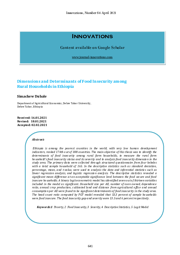 (PDF) Dimensions and Determinants of Food Insecurity among Rural ...