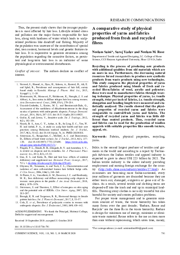 (PDF) A Comparative Study of Physical Properties of Yarns and Fabrics ...