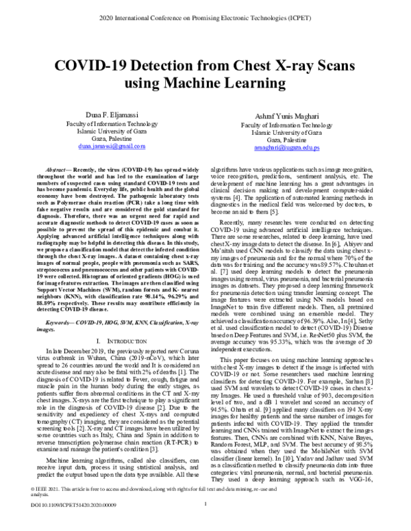 COVID-19 Detection from Chest X-ray Scans using Machine Learning