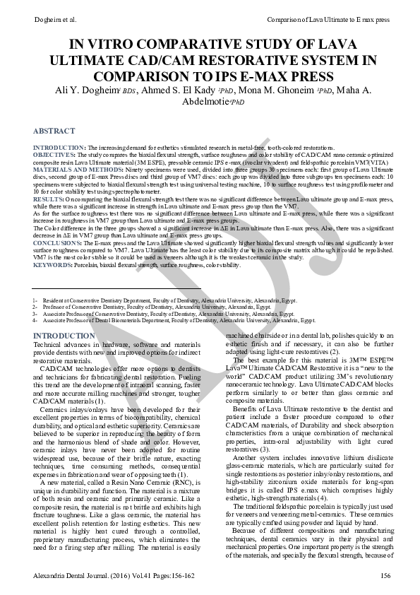 (PDF) In Vitro Comparative Study of Lava Ultimate Cad/Cam Restorative ...
