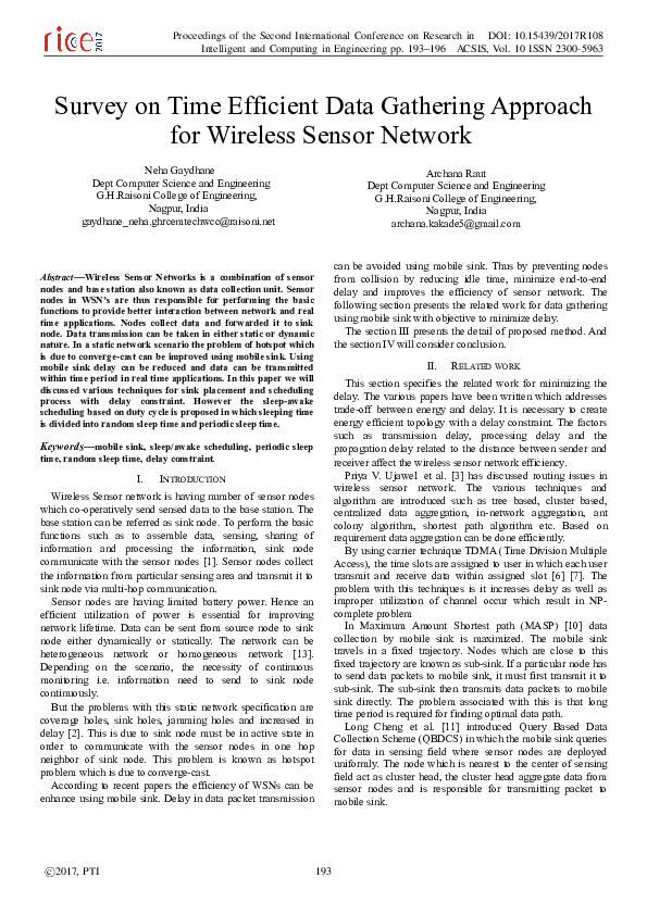 (PDF) Survey on Time Efficient Data Gathering Approach for Wireless ...