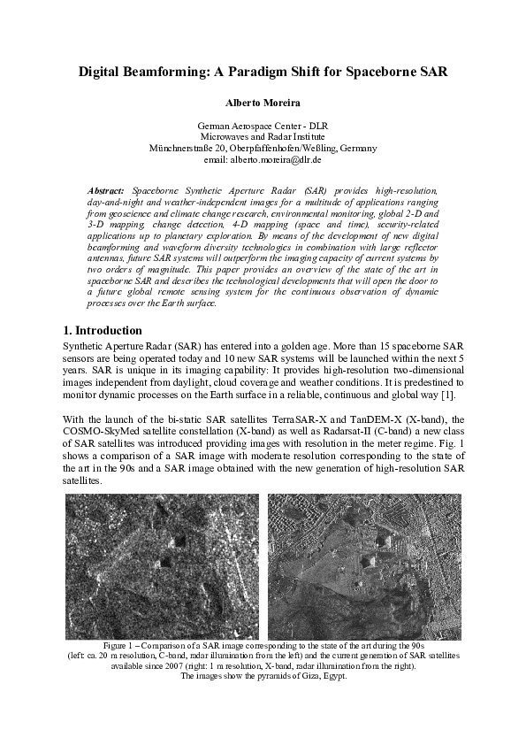 (PDF) Digital beamforming: A paradigm shift for spaceborne SAR