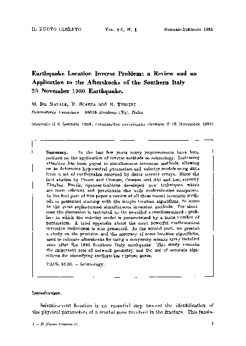 (PDF) Earthquake location inverse problem: a review and an application ...