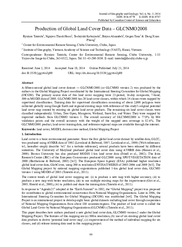 (PDF) Production of Global Land Cover Data – GLCNMO2008