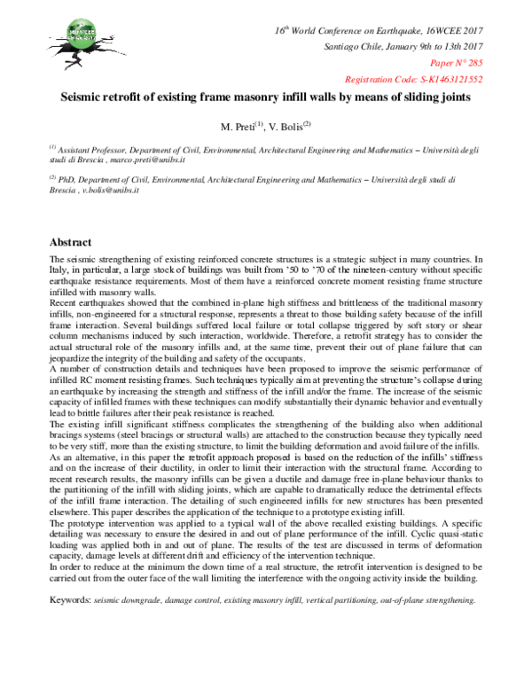 (PDF) Seismic retrofit of existing frame masonry infill walls by means ...