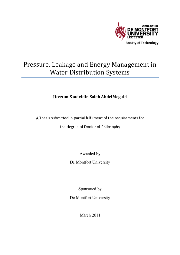(PDF) Pressure, leakage and energy management in water distribution systems
