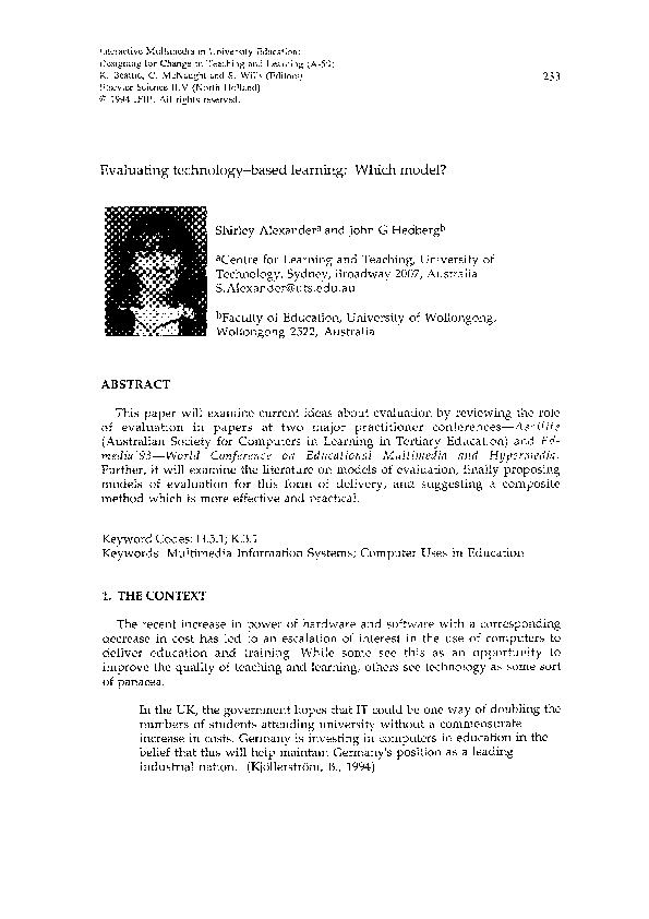 (PDF) Evaluating technology-based learning: Which model?
