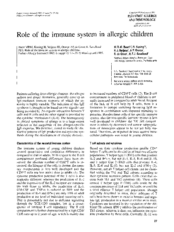 (PDF) Role of the immune system in allergic children