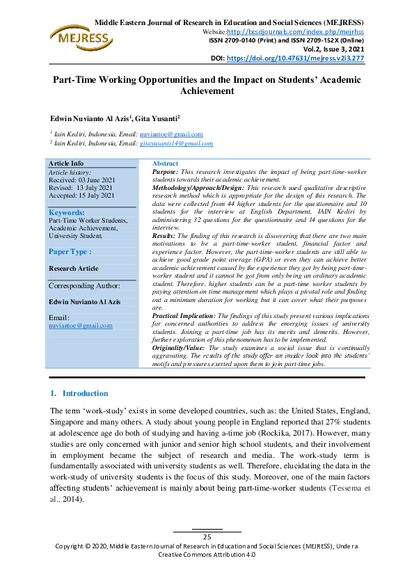 (PDF) Part-Time Working Opportunities and the Impact on Students ...