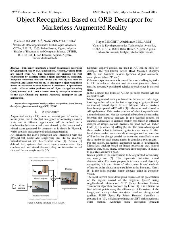(PDF) Object Recognition Based on ORB Descriptor for Markerless ...