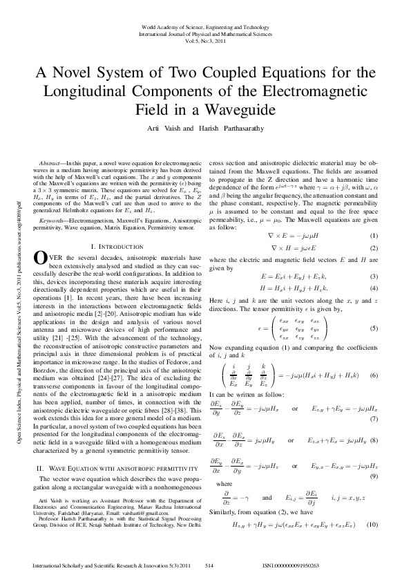 (PDF) A Novel System of Two Coupled Equations for the Longitudinal ...