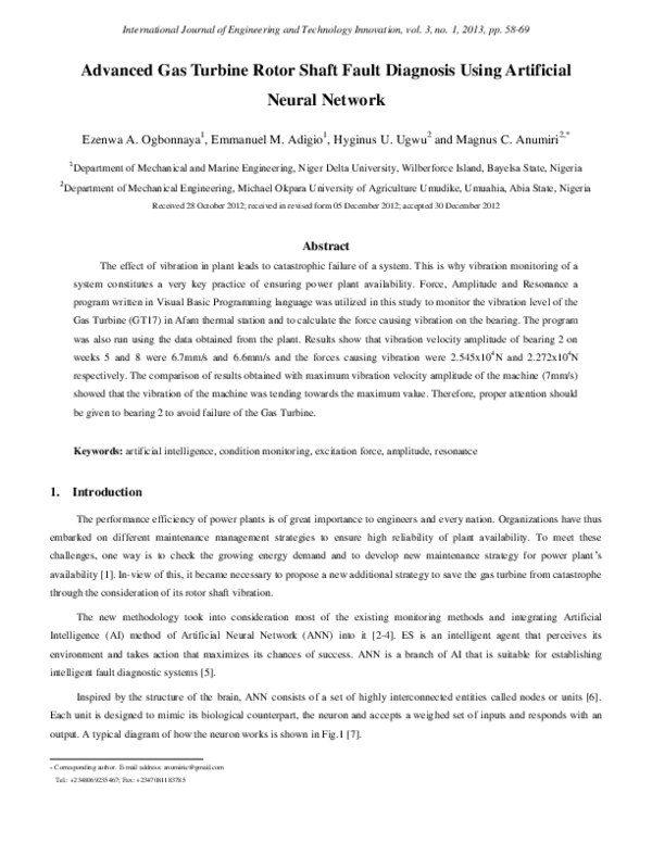 (PDF) Advanced Gas Turbine Rotor Shaft Fault Diagnosis Using Artificial ...