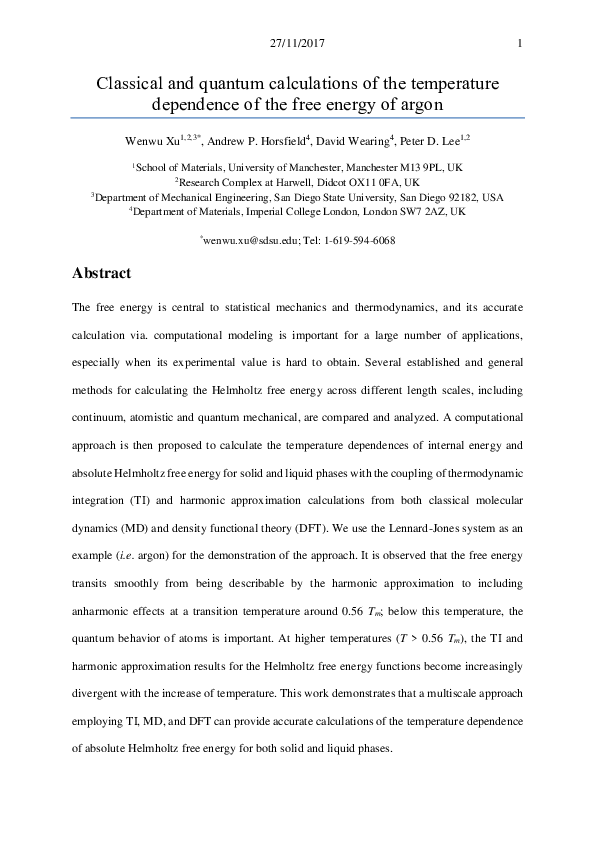 (PDF) Classical and quantum calculations of the temperature dependence ...