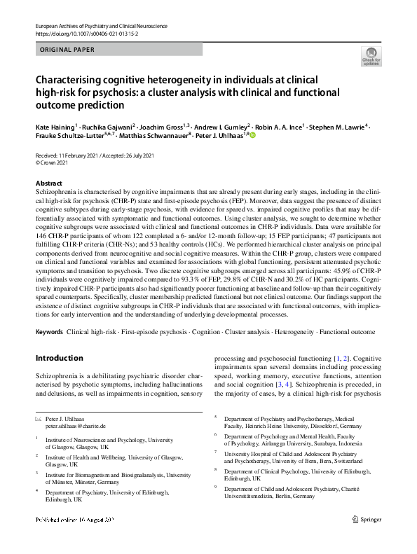 (PDF) Characterising cognitive heterogeneity in individuals at clinical ...