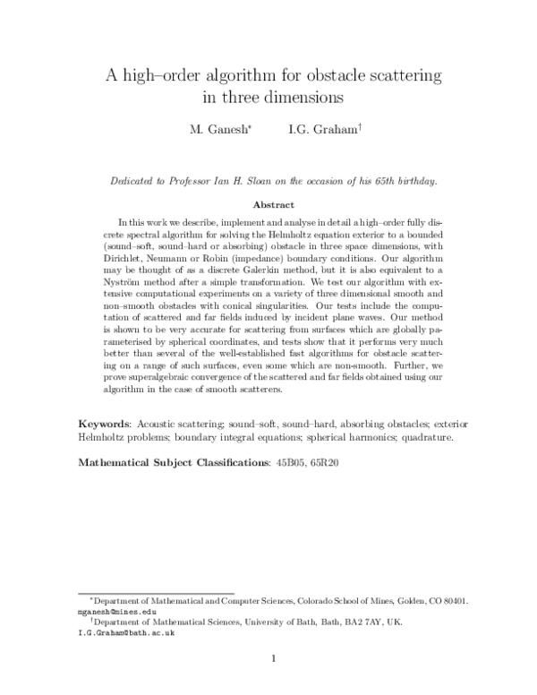 (PDF) A high-order algorithm for obstacle scattering in three dimensions
