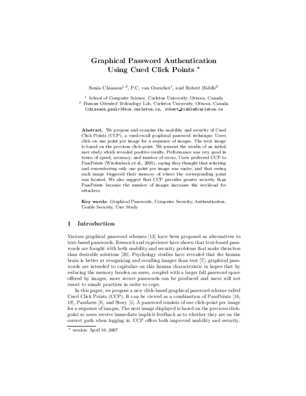 (PDF) Graphical Password Authentication using Cued Click Points