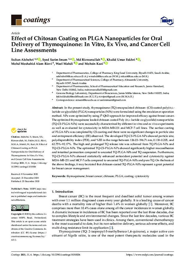 (PDF) Effect of Chitosan Coating on PLGA Nanoparticles for Oral ...