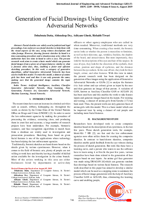 (PDF) Generation of Facial Drawings Using Generative Adversarial Networks