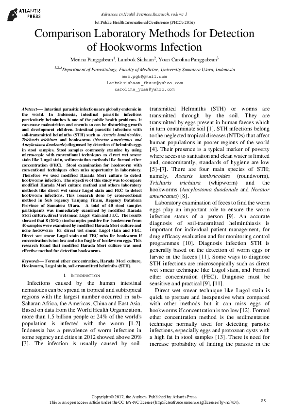 (PDF) Comparison Laboratory Methods for Detection of Hookworms Infection