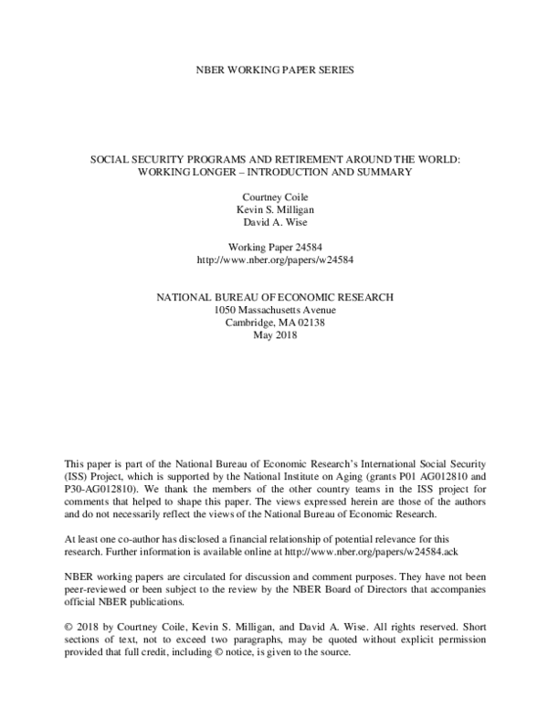 (PDF) Social Security Programs and Retirement Around the World: Working ...