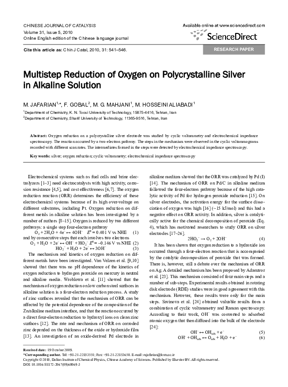 (PDF) Multistep Reduction of Oxygen on Polycrystalline Silver in ...