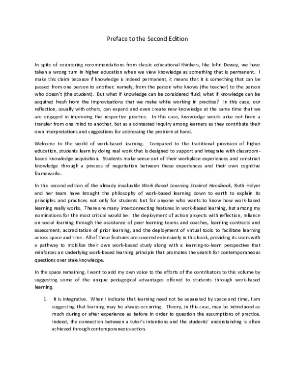(PDF) Preface to the Work-Based Learning Student Handbook