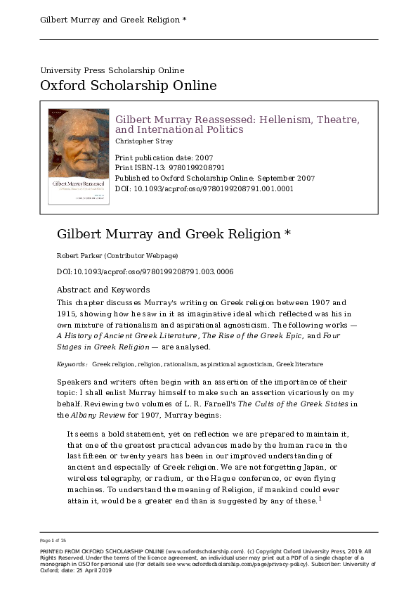 (PDF) Gilbert Murray and Greek Religion