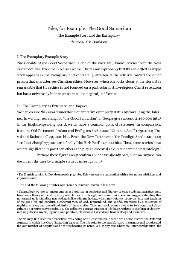 (PDF) Take, for Example, The Good Samaritan: The Example Story and the ...