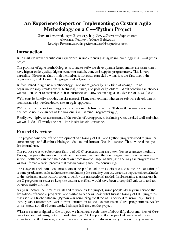 (PDF) An Experience Report on Implementing a Custom Agile Methodology ...